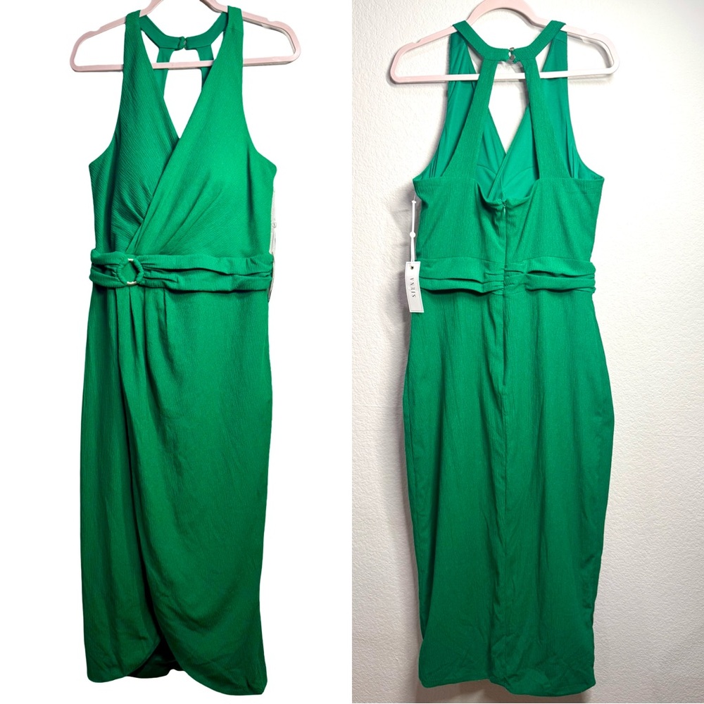 Siena Women’s Sleeveless Midi‎ Dress Green Plus Size14 V-Neck Faux Wrap Cocktail